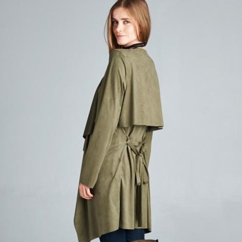 LAST ONE!!! NWT VEGAN SUEDE Waterfall Trench Coat - Picture 4 of 5